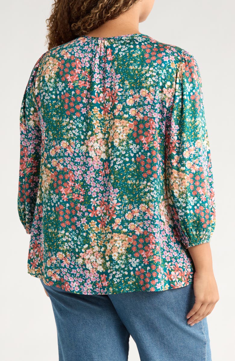 Renee C Floral V-Neck Long Sleeve Top, Alternate, color, Teal