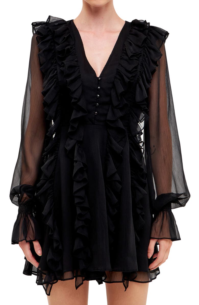 Endless Rose Ruffle Long Sleeve Chiffon Minidress, Alternate, color,