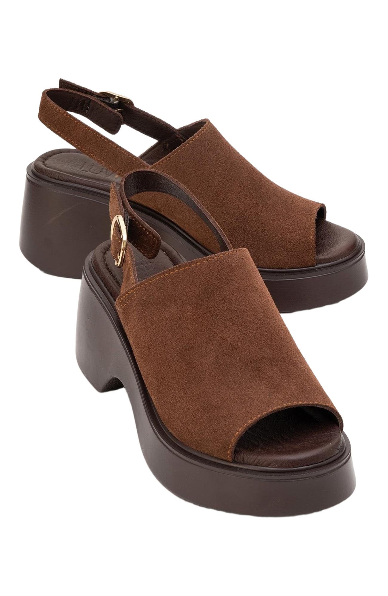 Forever & Always Shoes Power Leather Platform Wedge Sandals, Alternate, color, Dark Brown Suede Leather