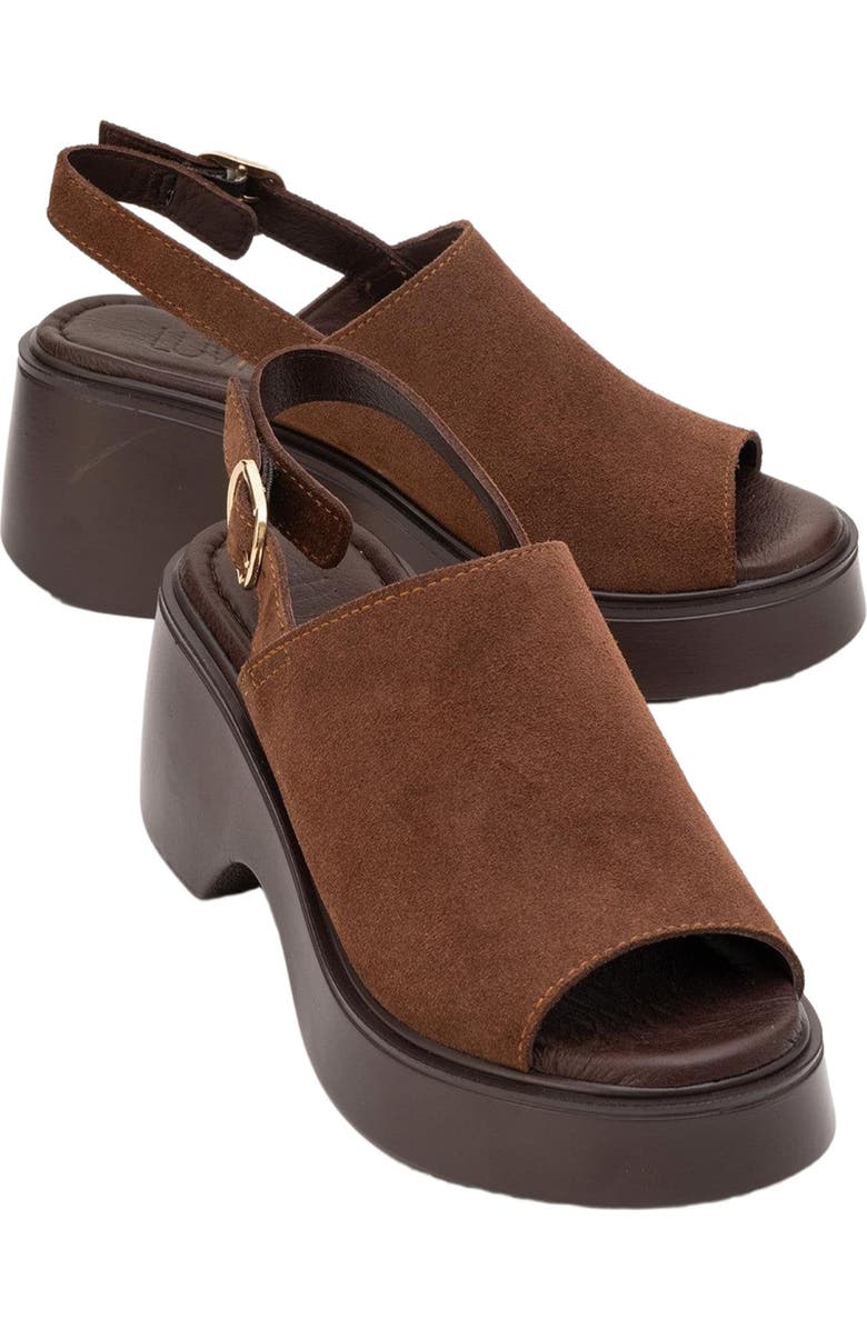 Forever & Always Shoes Power Leather Platform Wedge Sandals, Alternate, color, Dark Brown Suede Leather