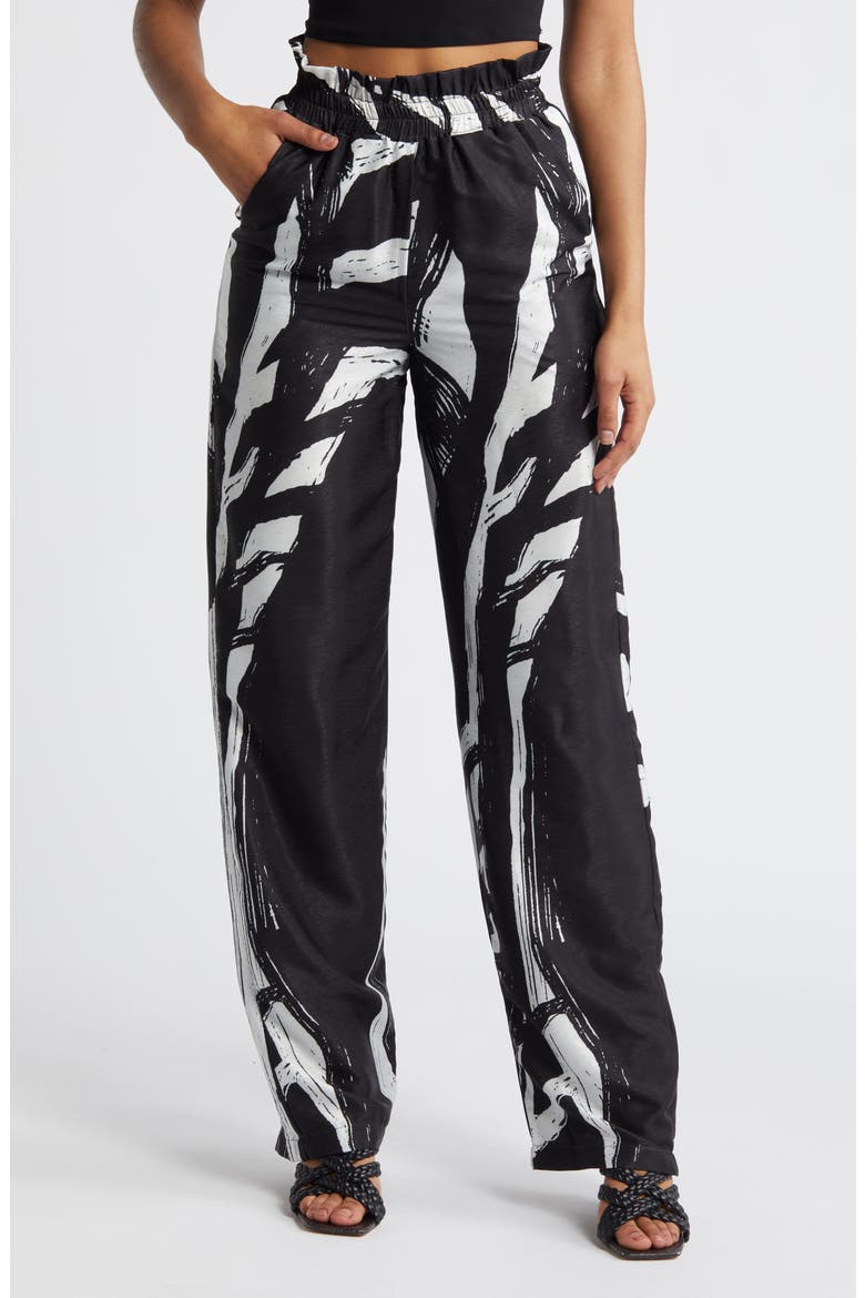 Leer Suto Print Palazzo Pants, Main, color, BLACK