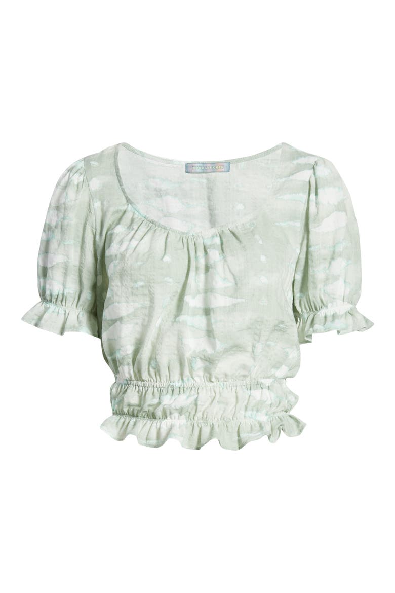 Print Ruffle Top, Alternate, color, LIGHT GREEN