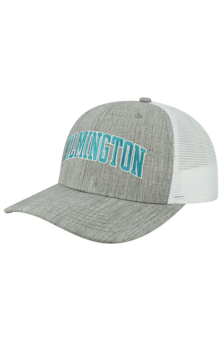 LEGACY ATHLETIC Men's Heather Gray/White UNC Wilmington Seahawks Arch Trucker Snapback Hat, Main, color,