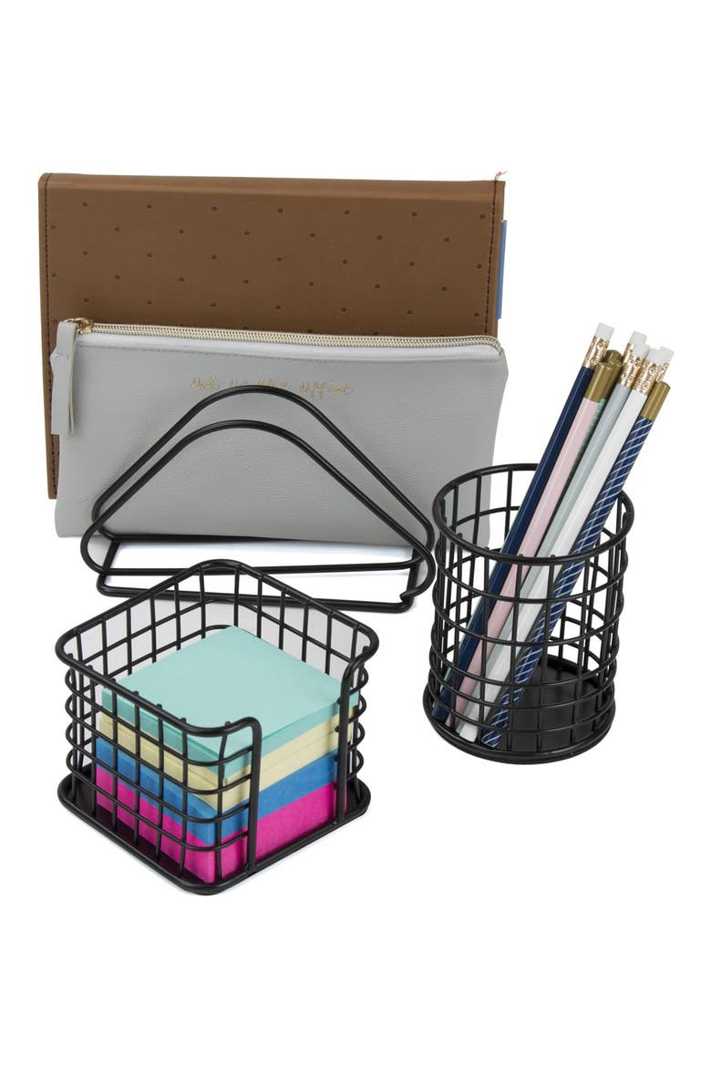 Black Desk Organizer 5-Piece Set, Alternate, color, BLACK