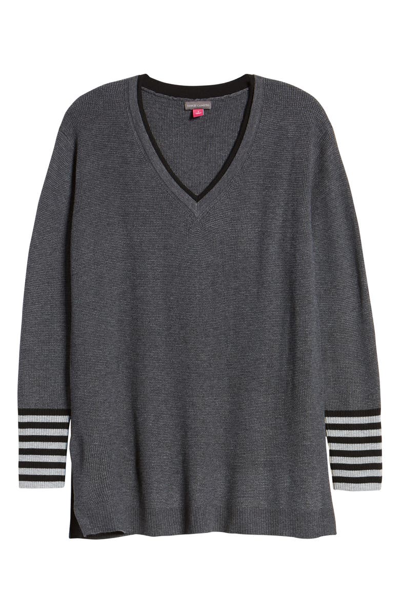Vince Camuto V-Neck Stripe Cuff Sweater, Alternate, color, 