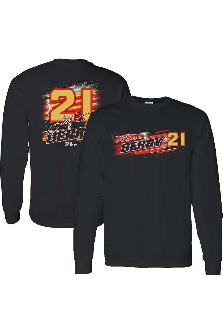 Men's Checkered Flag Sports Black Josh Berry Name & Number Long Sleeve T-Shirt, Main, color, Black