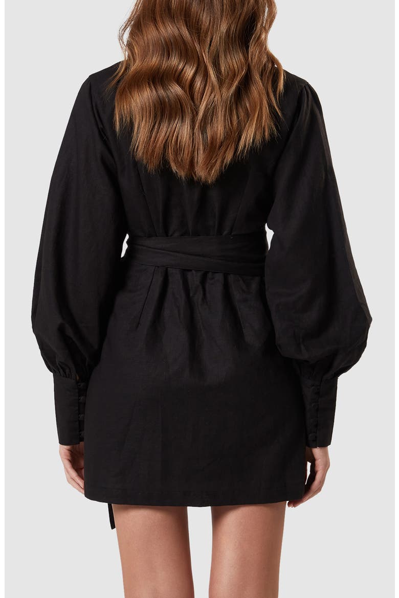 Bella Long Sleeve Wrap Minidress, Alternate, color, BLACK
