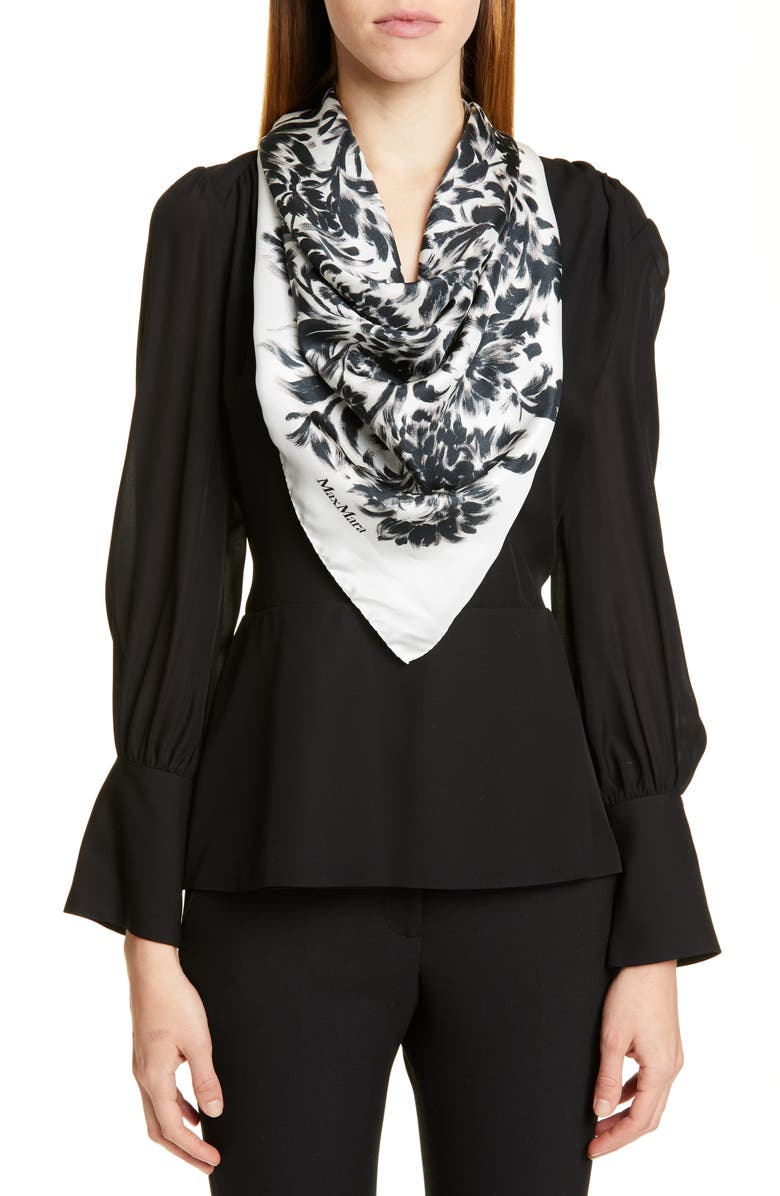 Max Mara Geisha Print Silk Scarf, Main, color, Black/ White