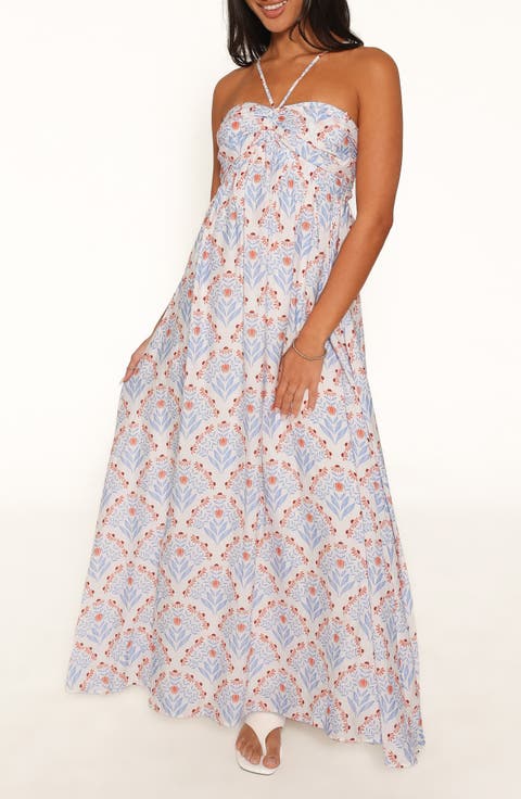 Cascade Halter Neck Maxi Dress