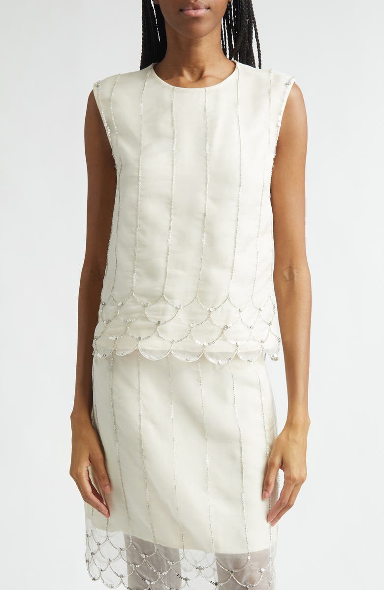 Wales Bonner Triumph Beaded Silk Organza Shirt, Main, color, Ivory