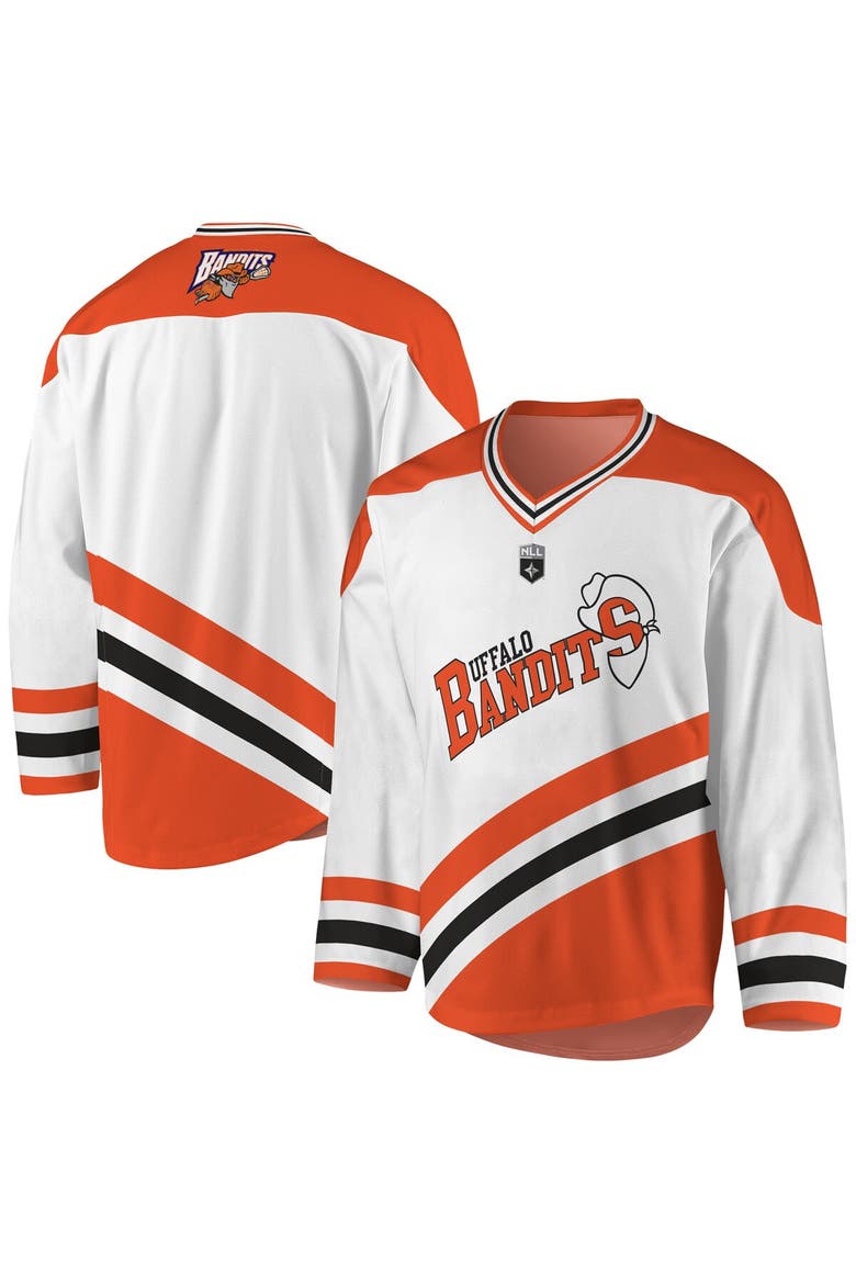 Men's White/Orange Buffalo Bandits Replica Jersey, Main, color, White