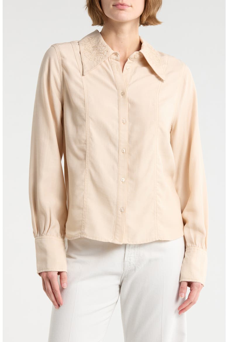 Embroidered Chambray Button-Up Shirt, Main, color, MACADAMIA