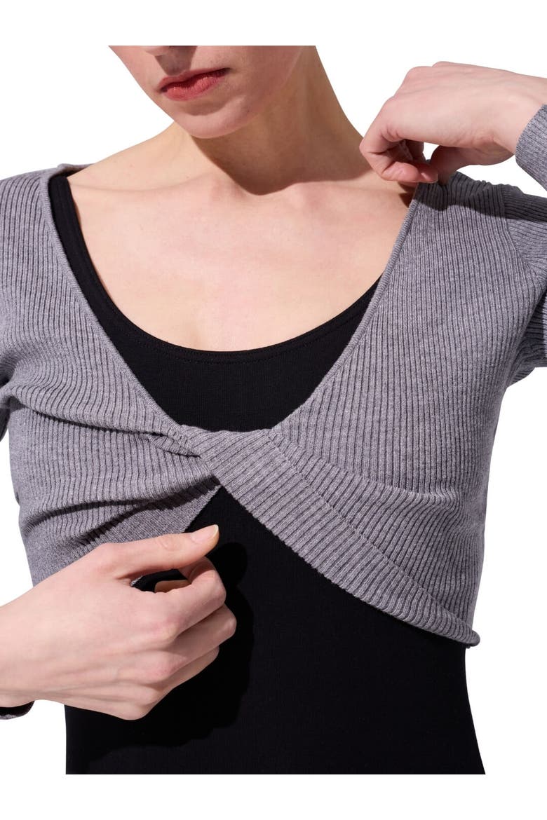 Shrug with Faux Knot, Alternate, color, medium grey