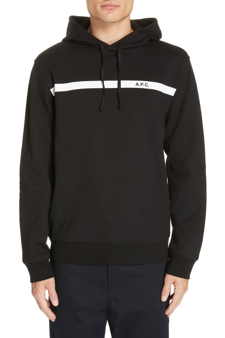 Logo Stripe Hooded Sweatshirt, Main, color, NOIR