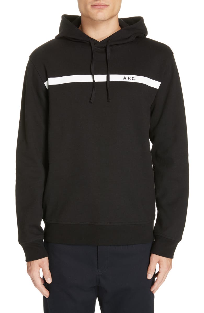 A.P.C. Logo Stripe Hooded Sweatshirt, Main, color, 
