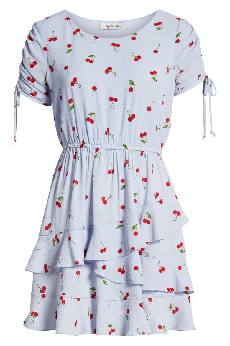 Cherry Tie Sleeve Minidress, Alternate, color, POWDER BLUE/ RED