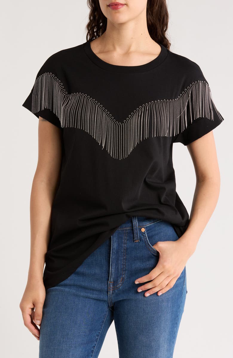 AllSaints Tassel Fringe T-Shirt, Main, color, Black