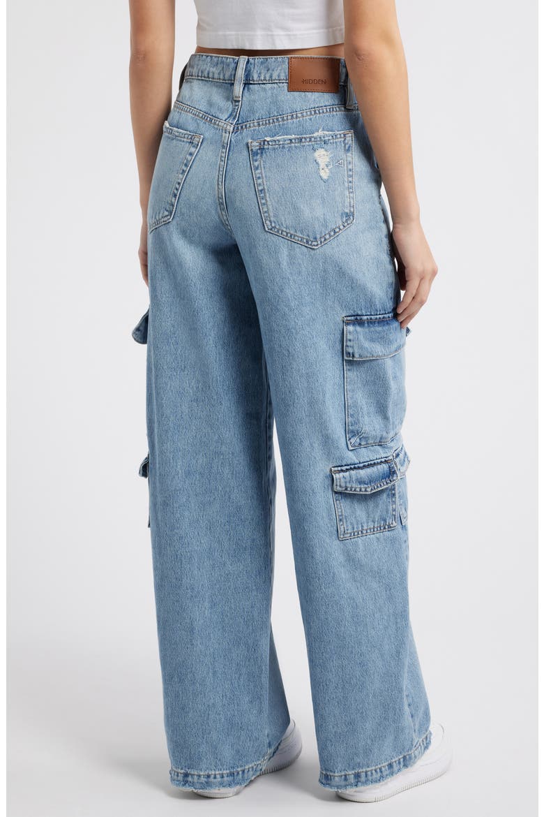 Cargo Pocket Wide Leg Jeans, Alternate, color, LIGHT WASH