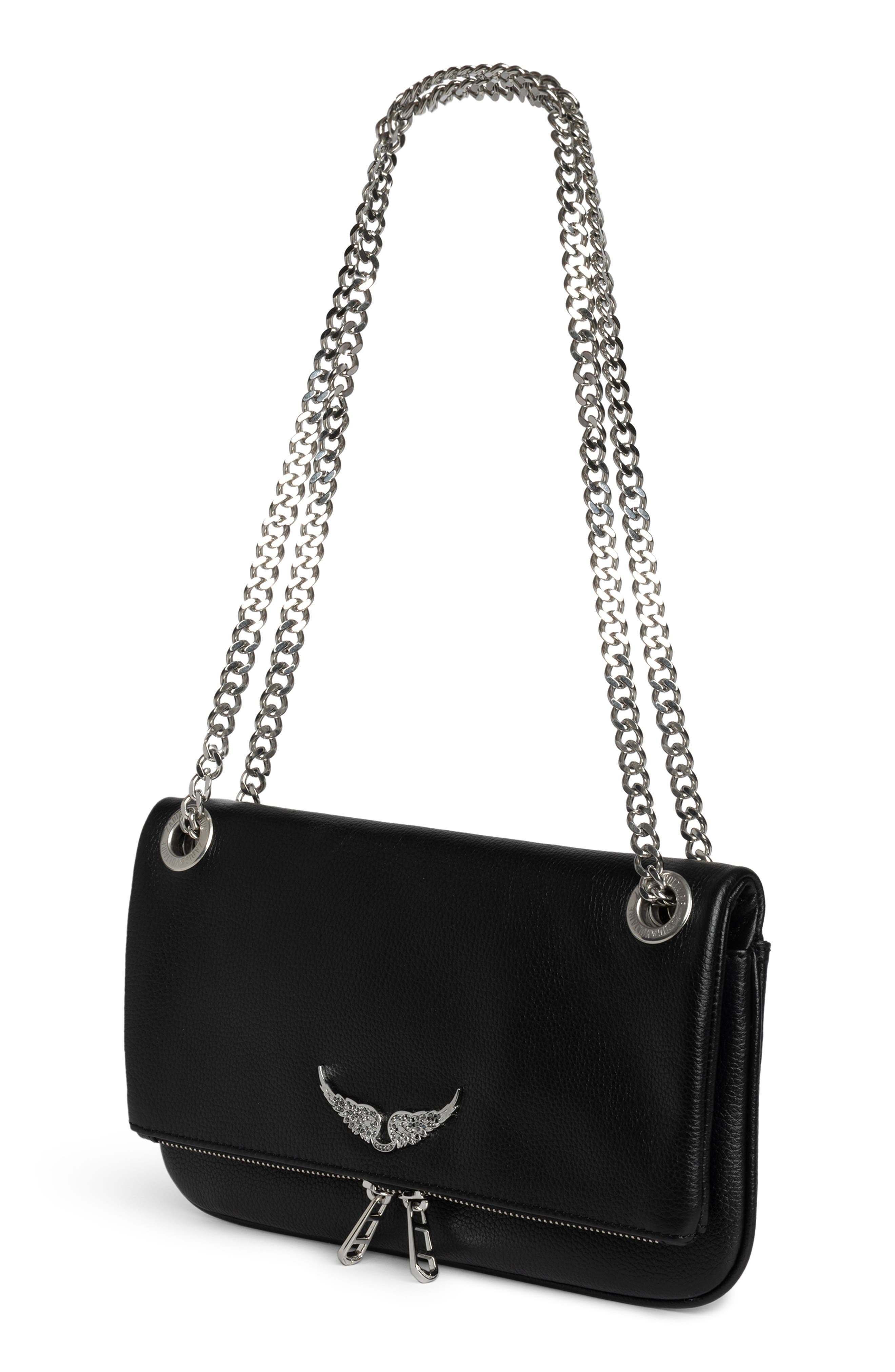 Zadig & Voltaire Rock II Grained Leather Crossbody Bag, Alternate, color, Black