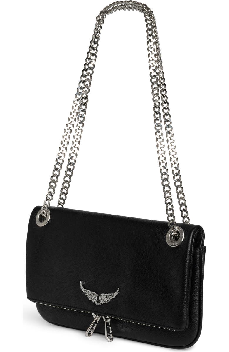 Zadig & Voltaire Rock II Grained Leather Crossbody Bag, Alternate, color, Black