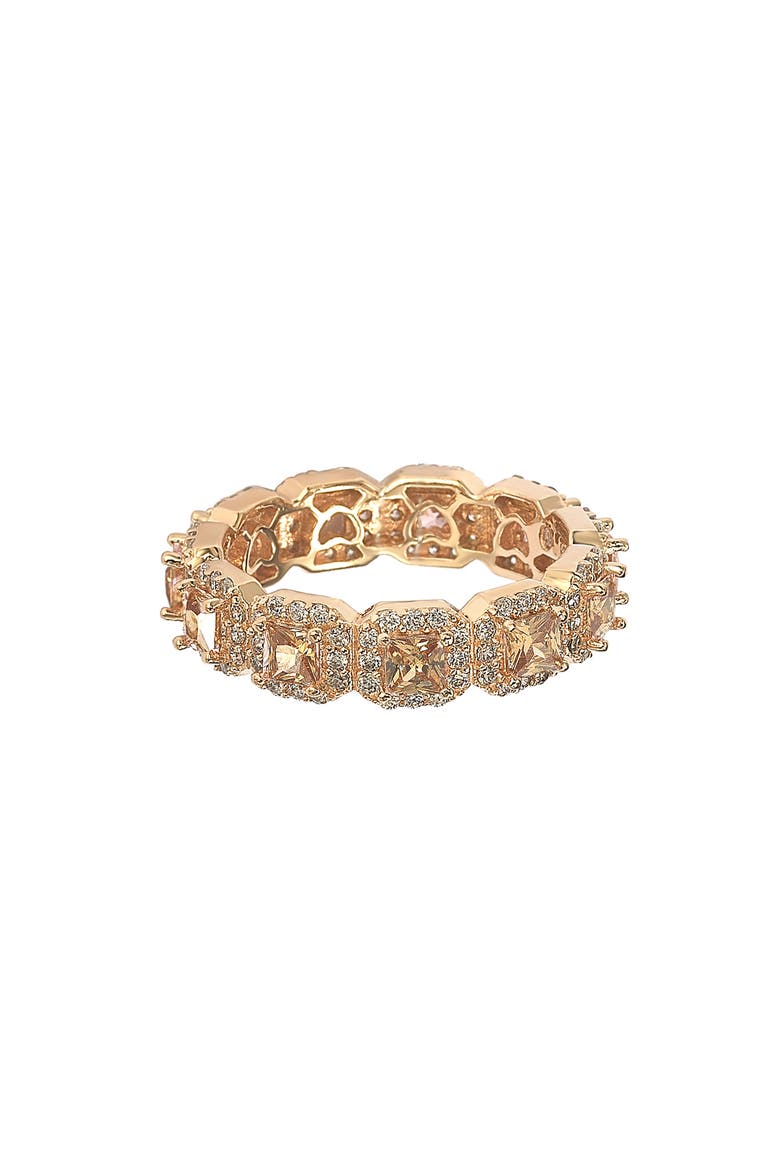 14K Rose Gold Plated Sterling Silver Asscher Cut Brown & White Cubic Zirconia Band Ring, Alternate, color, BROWN
