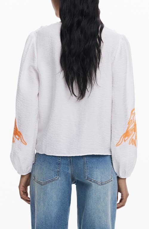 Desigual Embroidered Hammered Satin Top In White