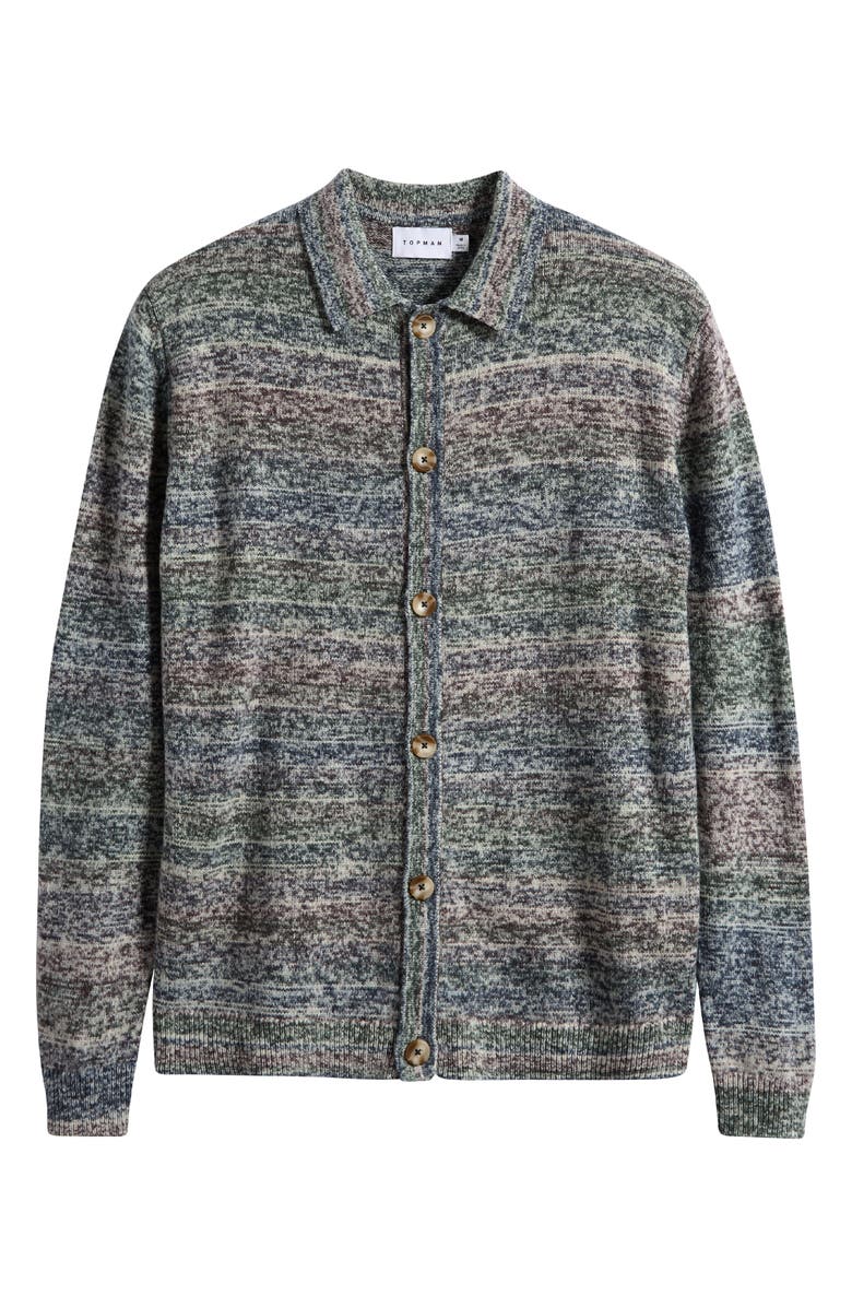 Topman Space Dye Polo Cardigan, Alternate, color, Green Multi