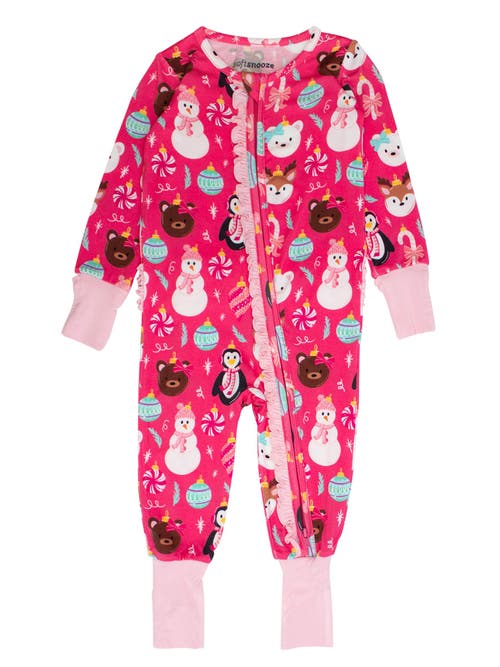 Rufflebutts Girls Softsnooze Holiday Convertible Ruffle One Piece Pajama In Multi