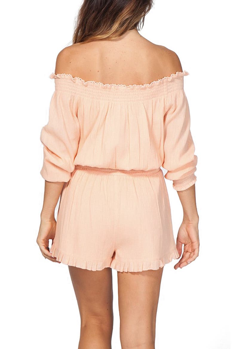 Off the Shoulder Cotton Romper, Alternate, color, PEACH