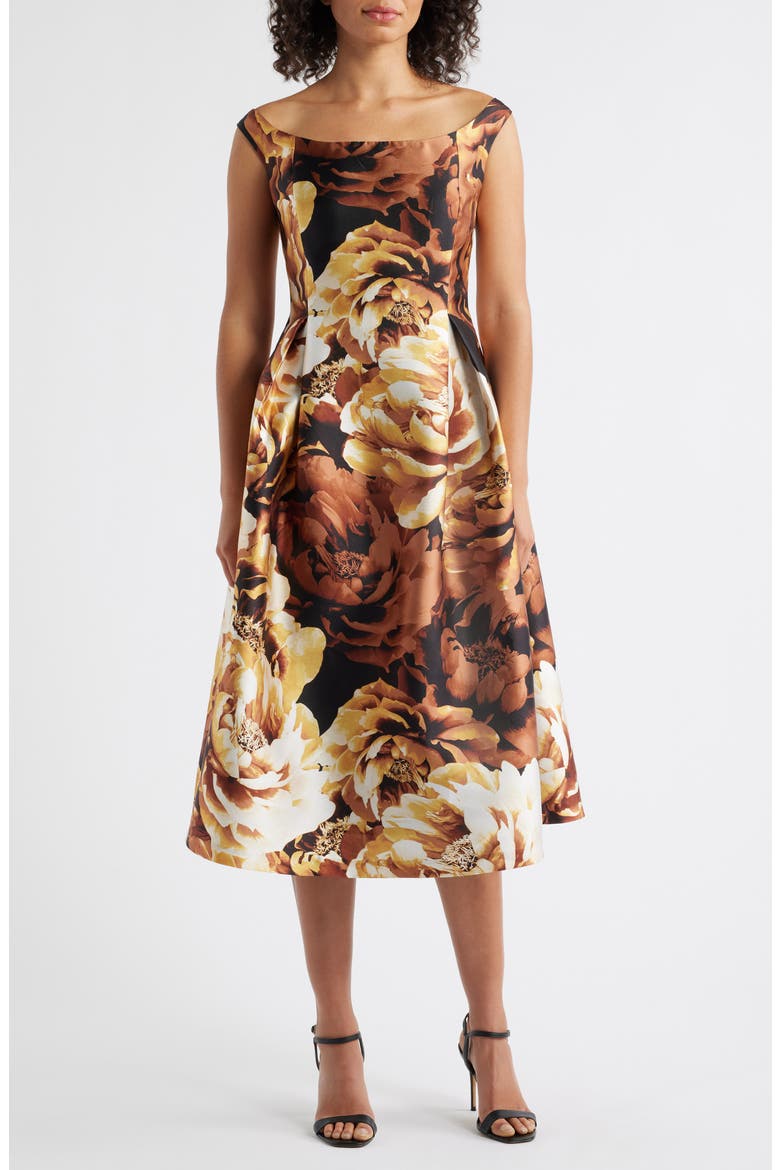 Floral Off-the-Shoulder Cocktail Dress, Main, color, GOLD