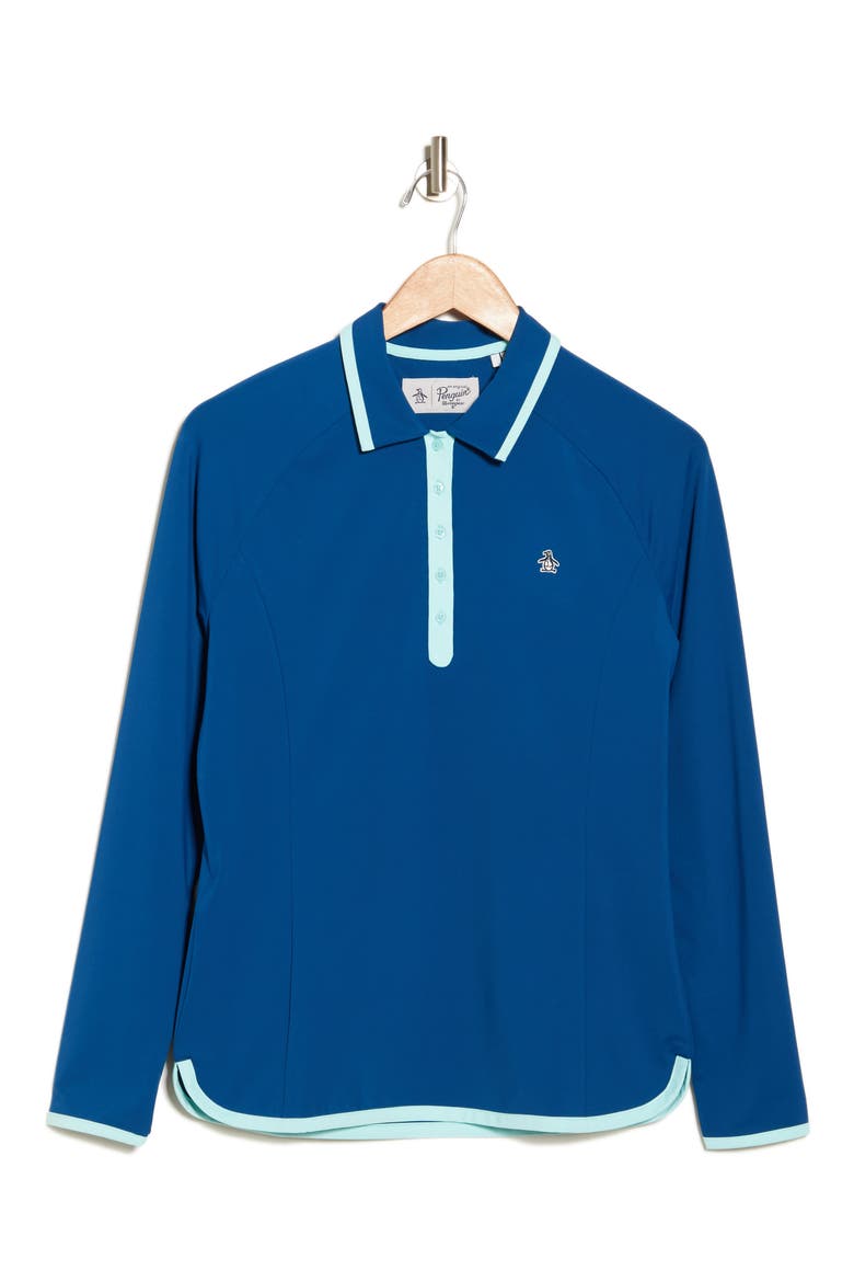 Contrast Tipped Long Sleeve Polo, Alternate, color, BLUEBERRY PANCAKE