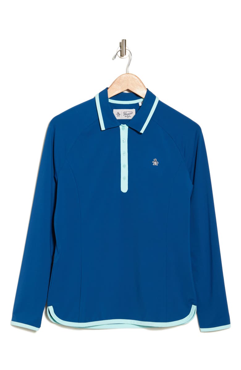 Original Penguin Contrast Tipped Long Sleeve Polo, Alternate, color, Blueberry Pancake