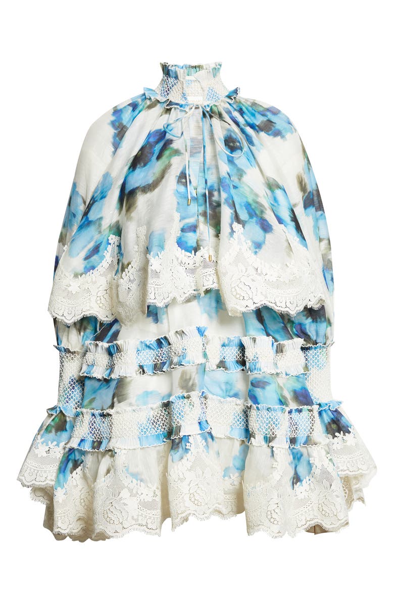 Zimmermann Alchemy Shirred Minidress, Main, color, Blue Poppy