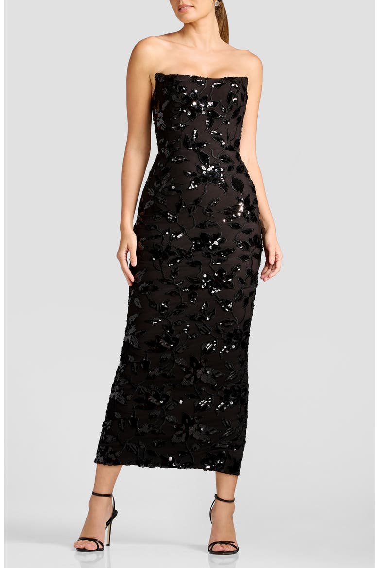 Cosette Sequin Floral Strapless Cocktail Sheath Dress, Main, color, BLACK-MOCHA