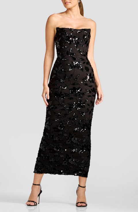Cosette Sequin Floral Strapless Cocktail Sheath Dress