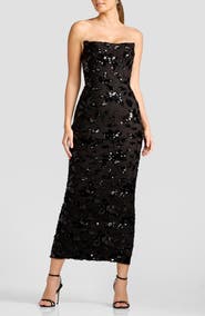 Dress the Population Cosette Sequin Floral Strapless Cocktail Sheath Dress