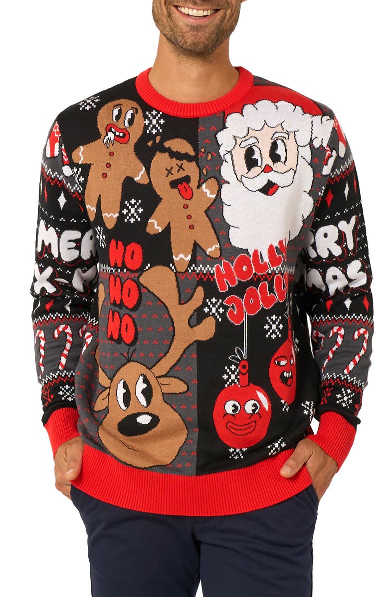 OppoSuits Merry Jinglejoy Christmas Crewneck Sweater, Main, color, Black Multi