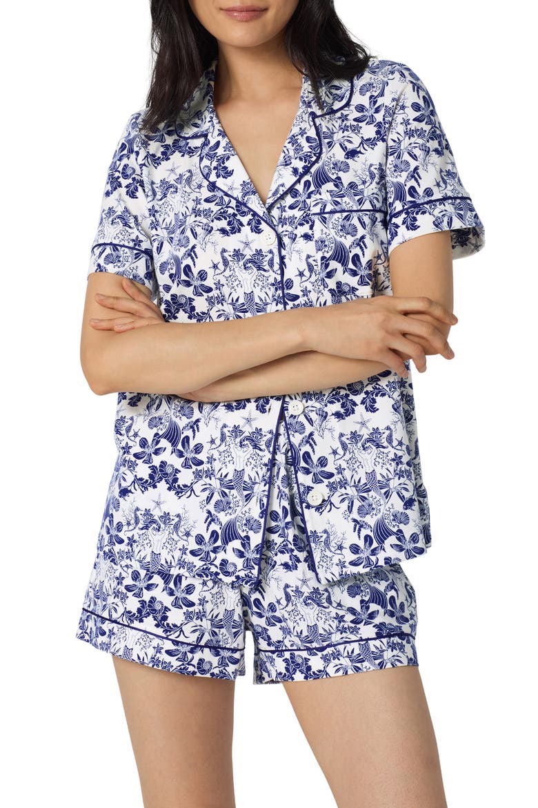 Print Stretch Organic Cotton Short Pajamas, Alternate, color, UNDER THE SEA