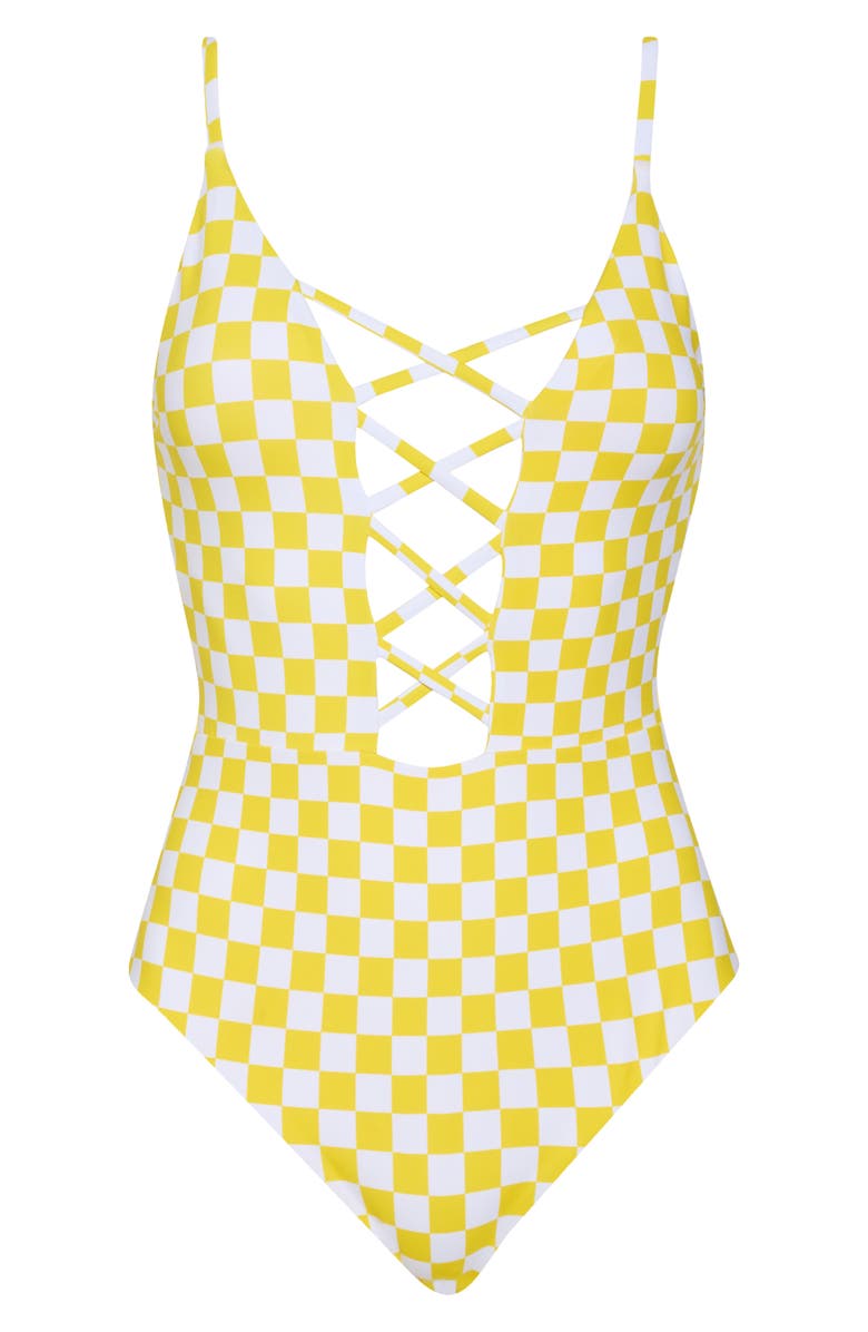 Dippin Daisys Bliss One-Piece Swimsuit, Alternate, color, Yellow Checkers