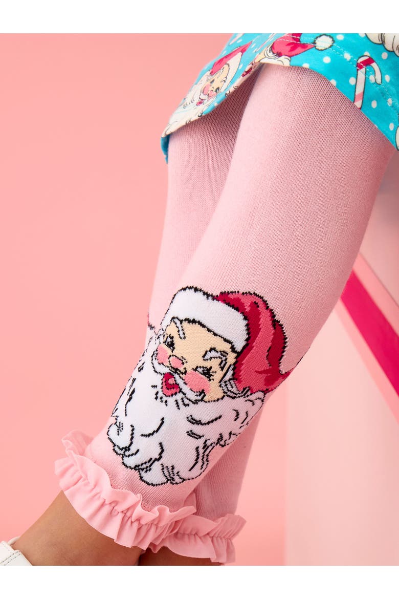 Holiday Patterned Footless Ruffle Tights, Alternate, color, Santa Joy Pink
