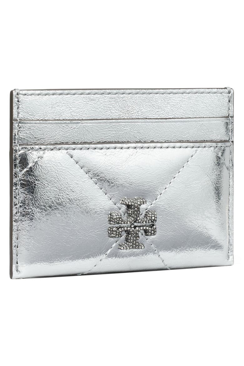 Kira Diamond Quilted Metallic Leather Card Case, Alternate, color, SILVER