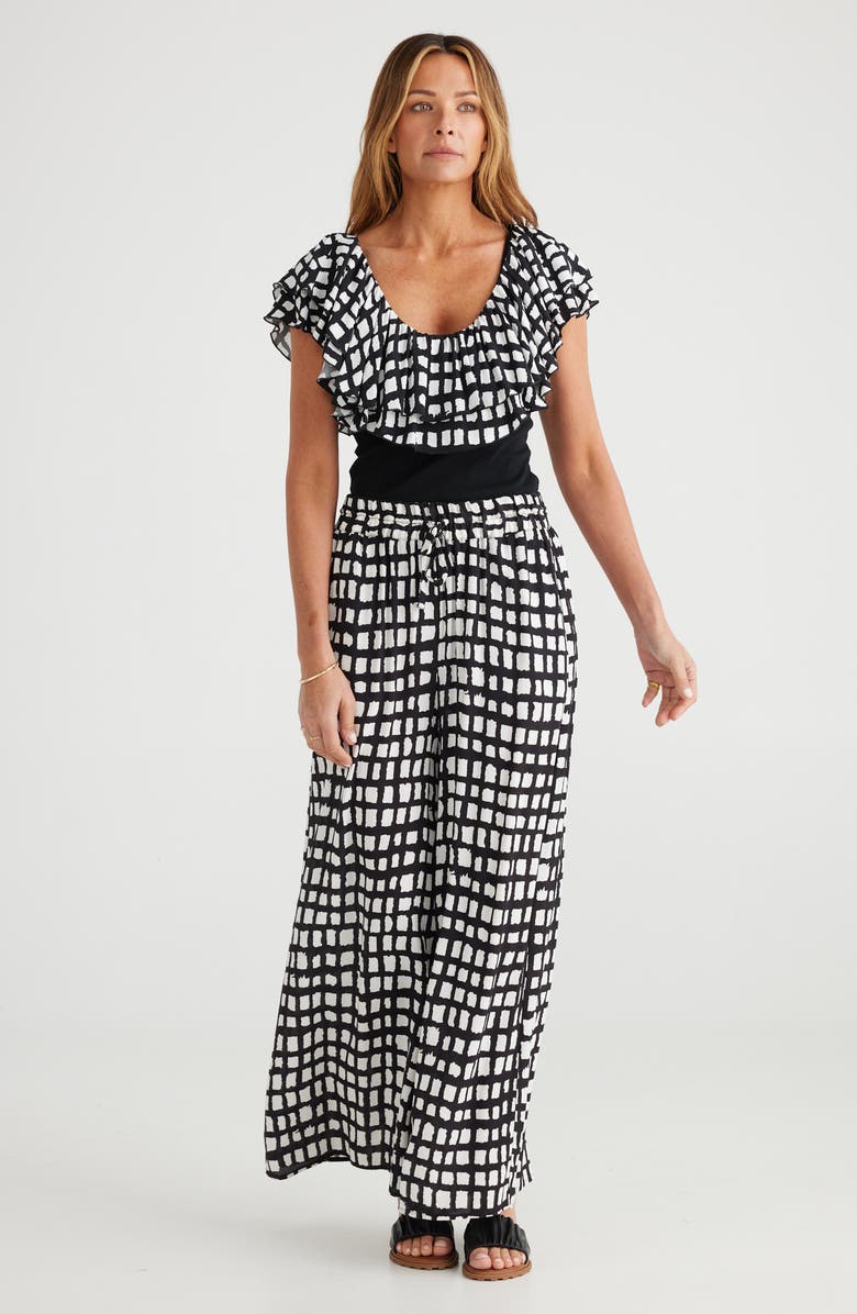 Brave+True Callie Windowpane Print Double Ruffle Mixed Media Top, Alternate, color, 