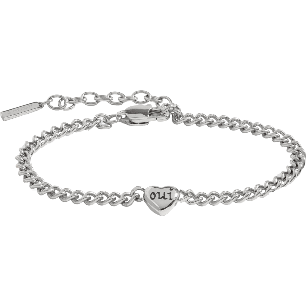 Alex And Ani Oui Non Heart Inline Bracelet In Silver
