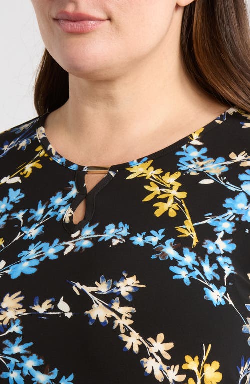 Jones New York Print Keyhole Three-quarter Sleeve Crepe Top In Multi