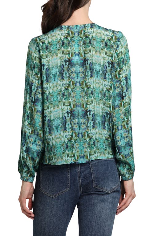 Apny Print Tie Front Top In Green Multi