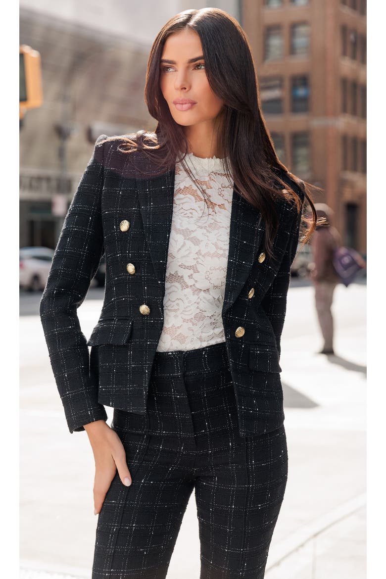Elsa Windowpane Tweed Blazer, Alternate, color, Black/White
