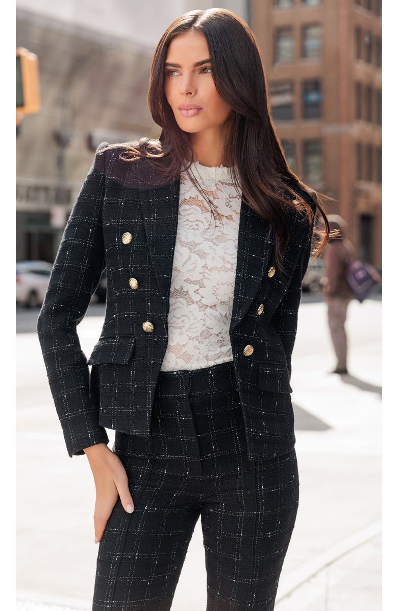 Generation Love Elsa Windowpane Tweed Blazer, Alternate, color, Black/White