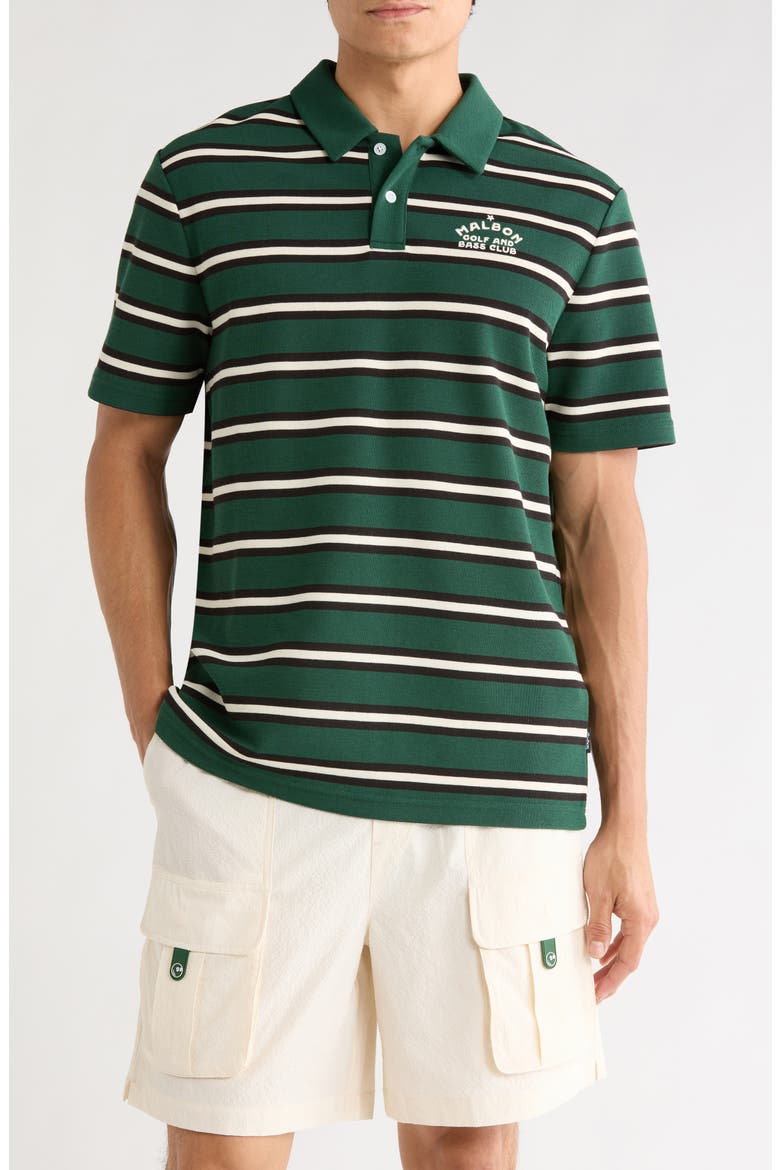 Fairway Bass Club Stripe Piqué Polo, Main, color, FOREST STRIPE