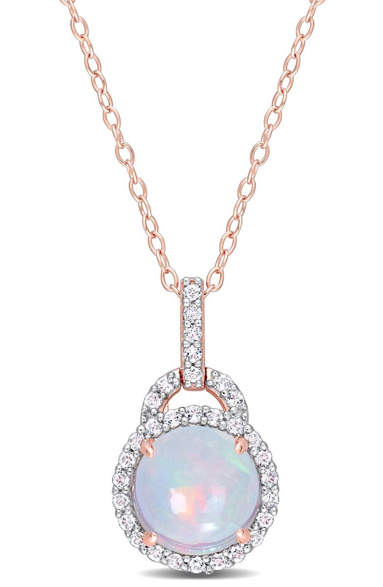 DELMAR Blue Ethiopian Opal & Lab Grown White Sapphire Pendant Necklace, Main, color, White