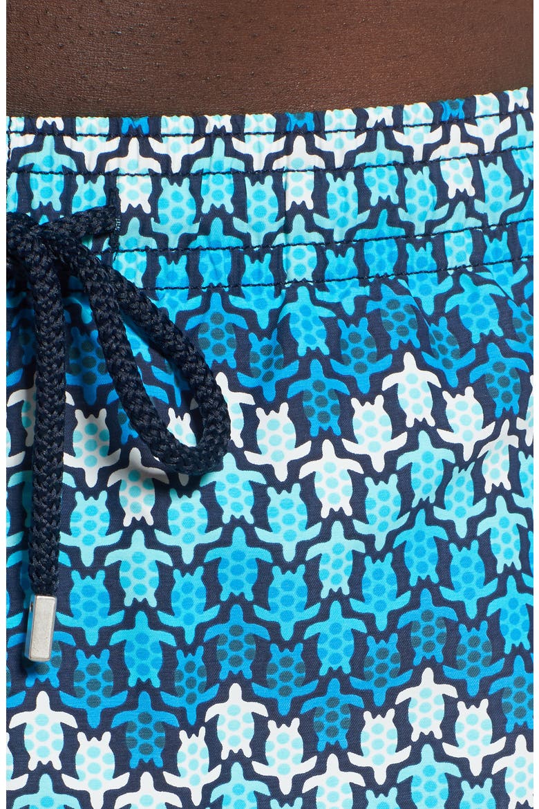 Moorea Herringbone Turtle Print Swim Trunks, Alternate, color, BLEU MARINE
